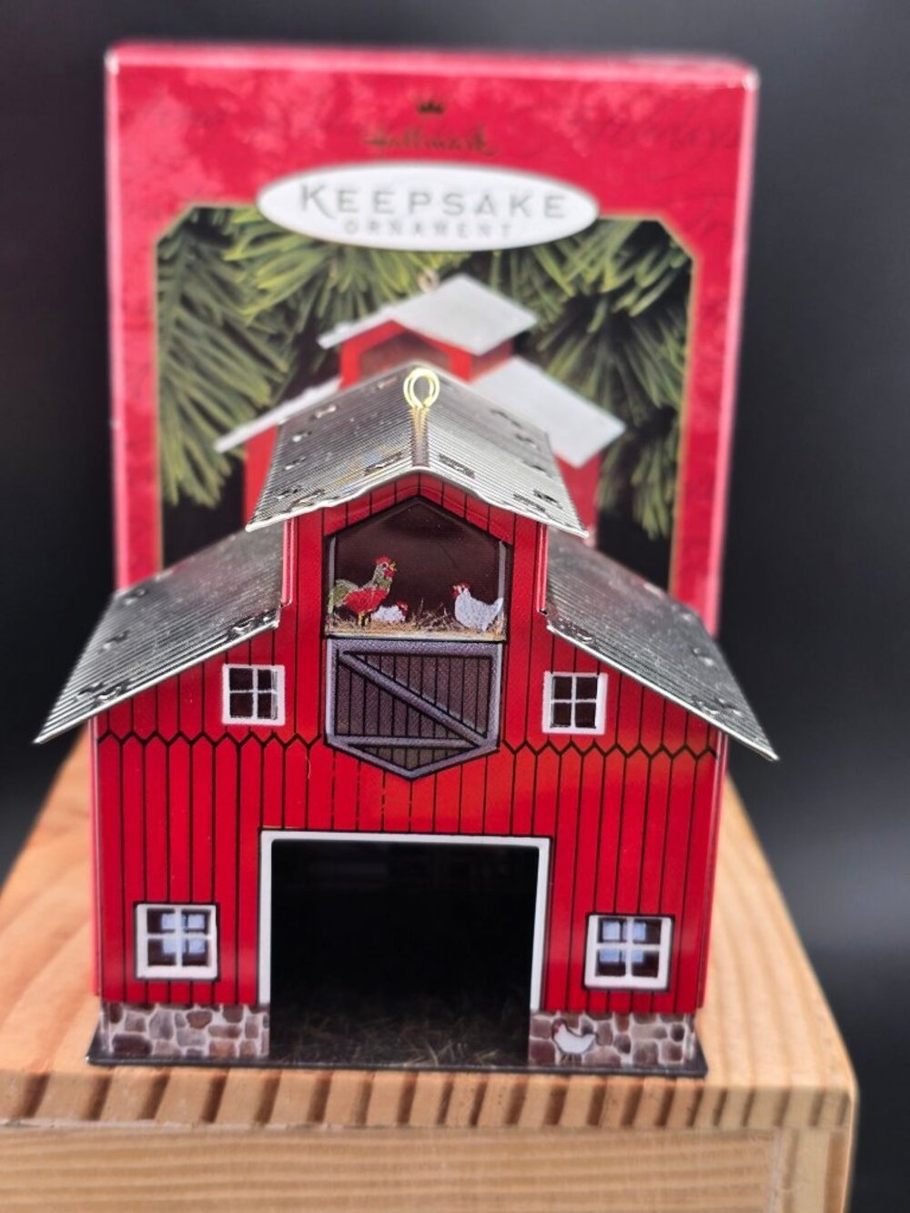 1999 Hallmark Keepsake Ornament Red Barn Farm Chickens Horses Farmhouse